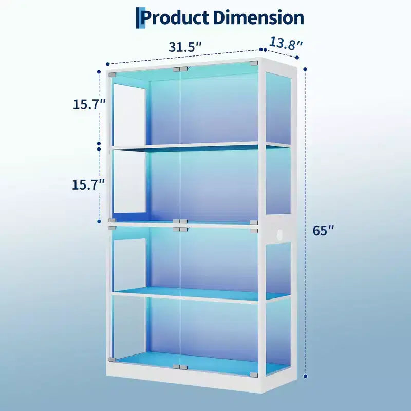 65 Vitrine mit Glastüren, 4-stöckiger Sammlerschrank mit 3-farbiger LED-Beleuchtung & Bewegungssensor, Glasvitrine für Sammlerstücke