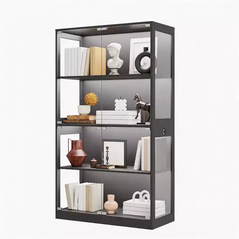 65 Display Cabinet with Glass Doors, 4-Tier Curio Cabinet with 3 Color LED Lights & Motion Sensor, Glass Display Case for Collectibles