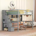 Bellemave Full?Loft Bed with Desk and Storage Shelves,Pine Loft Bed Frame with Storage Stairs for Boys and Girls,No Box Spring Needed,Grey