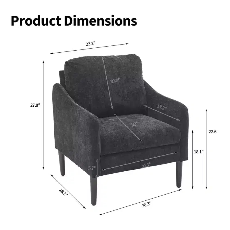 Mid-Century Modern Akzentsessel, 5,5 Zoll dickes Sitzkissen, Chenille-Stoff, geschwungener Armsessel, bequemer Einzelsessel für Schlafzimmer, Wohnzimmer, Büro