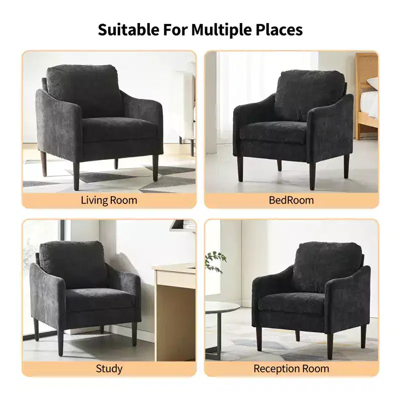 Mid-Century Modern Akzentsessel, 5,5 Zoll dickes Sitzkissen, Chenille-Stoff, geschwungener Armsessel, bequemer Einzelsessel für Schlafzimmer, Wohnzimmer, Büro