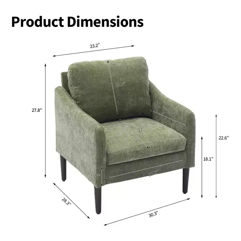Mid-Century Modern Akzentsessel, 5,5 Zoll dickes Sitzkissen, Chenille-Stoff, geschwungener Armsessel, bequemer Einzelsessel für Schlafzimmer, Wohnzimmer, Büro