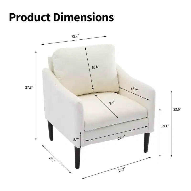 Mid-Century Modern Akzentsessel, 5,5 Zoll dickes Sitzkissen, Chenille-Stoff, geschwungener Armsessel, bequemer Einzelsessel für Schlafzimmer, Wohnzimmer, Büro