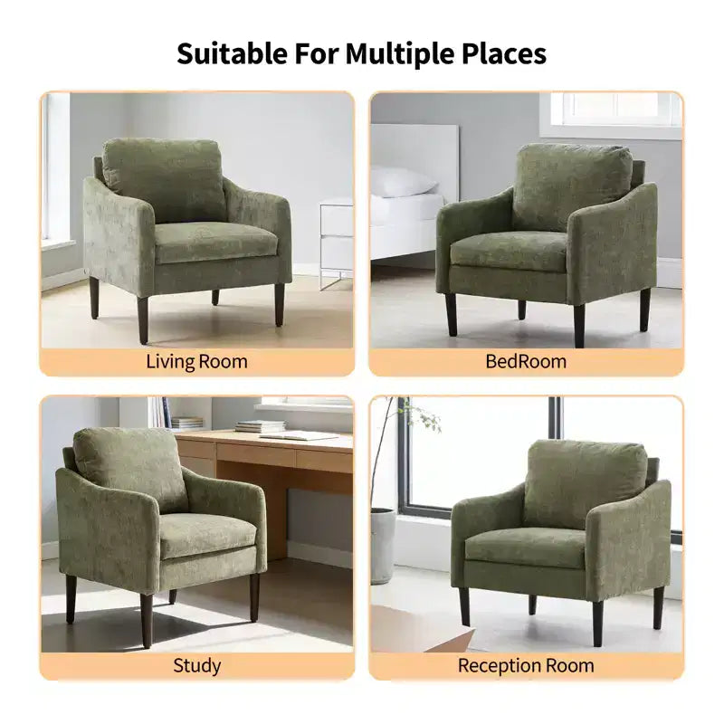 Mid-Century Modern Akzentsessel, 5,5 Zoll dickes Sitzkissen, Chenille-Stoff, geschwungener Armsessel, bequemer Einzelsessel für Schlafzimmer, Wohnzimmer, Büro