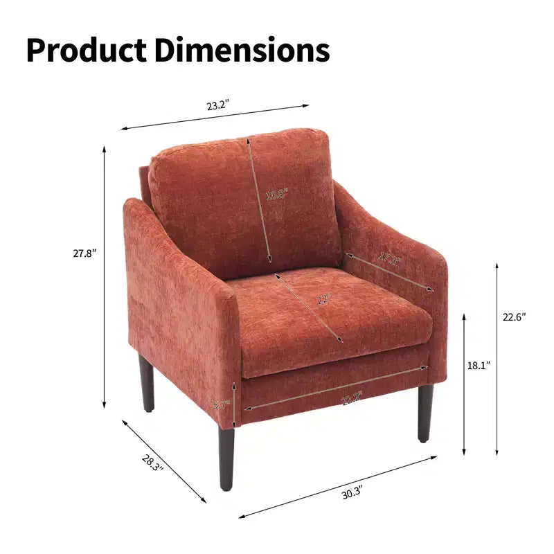 Mid-Century Modern Akzentsessel, 5,5 Zoll dickes Sitzkissen, Chenille-Stoff, geschwungener Armsessel, bequemer Einzelsessel für Schlafzimmer, Wohnzimmer, Büro