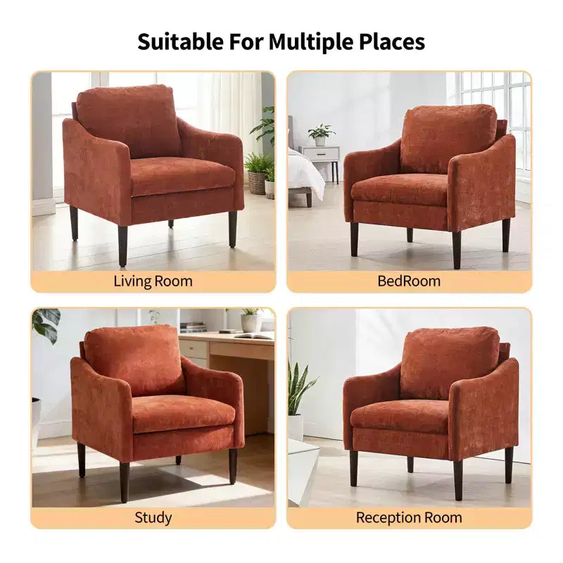Mid-Century Modern Akzentsessel, 5,5 Zoll dickes Sitzkissen, Chenille-Stoff, geschwungener Armsessel, bequemer Einzelsessel für Schlafzimmer, Wohnzimmer, Büro