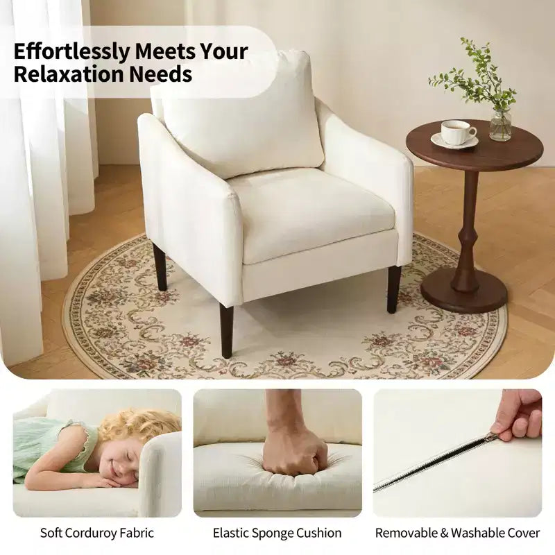Mid-Century Modern Akzentsessel, 5,5 Zoll dickes Sitzkissen, Chenille-Stoff, geschwungener Armsessel, bequemer Einzelsessel für Schlafzimmer, Wohnzimmer, Büro