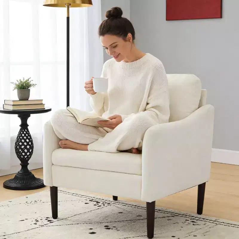 Mid-Century Modern Akzentsessel, 5,5 Zoll dickes Sitzkissen, Chenille-Stoff, geschwungener Armsessel, bequemer Einzelsessel für Schlafzimmer, Wohnzimmer, Büro