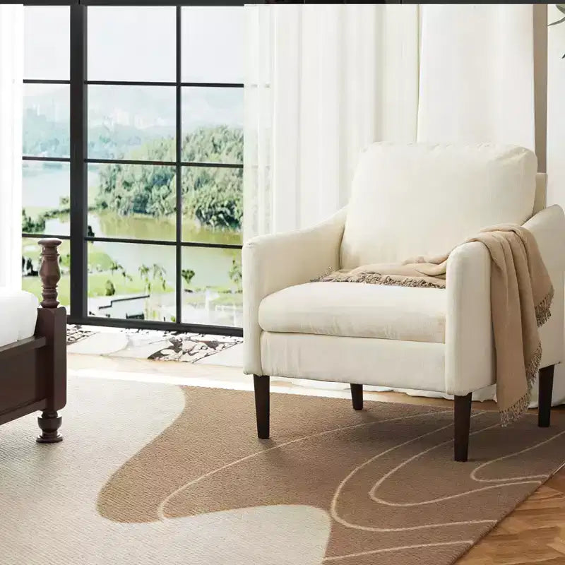 Mid-Century Modern Akzentsessel, 5,5 Zoll dickes Sitzkissen, Chenille-Stoff, geschwungener Armsessel, bequemer Einzelsessel für Schlafzimmer, Wohnzimmer, Büro