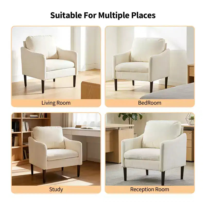 Mid-Century Modern Akzentsessel, 5,5 Zoll dickes Sitzkissen, Chenille-Stoff, geschwungener Armsessel, bequemer Einzelsessel für Schlafzimmer, Wohnzimmer, Büro