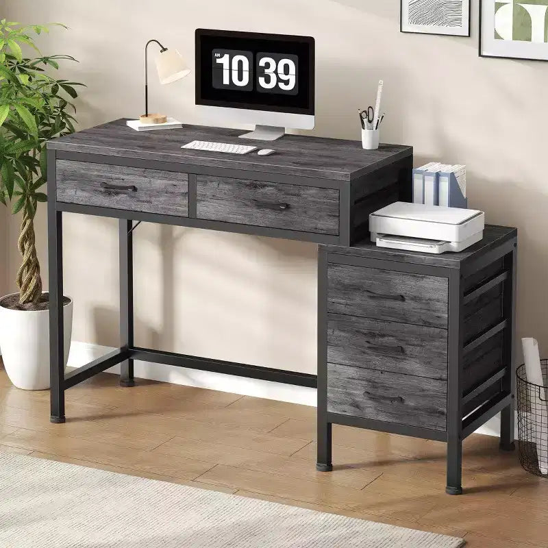 JIONJOY 51 Computer Desk with 5 Drawers & Printer Stand, Home Office Writing Desk for Study, Bedroom & Living Room