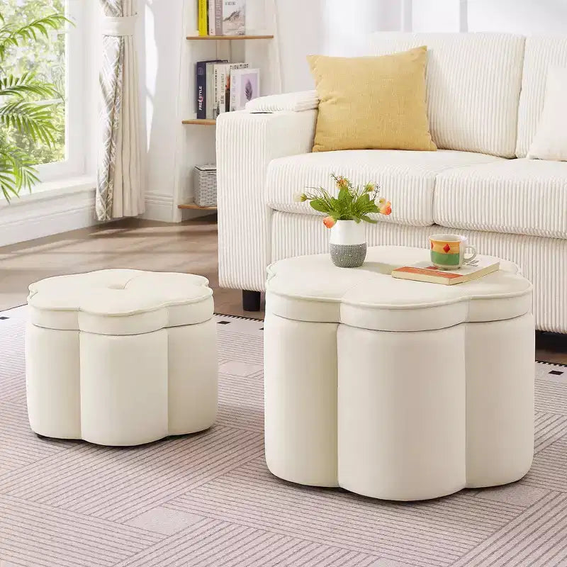 Set of 2 Storage Ottoman, Flower Shape Petal Ottoman, Velvet Ottoman Bench for Living Room & Entryway - ModernLuxe