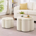 Set of 2 Storage Ottoman, Flower Shape Petal Ottoman, Velvet Ottoman Bench for Living Room & Entryway - ModernLuxe