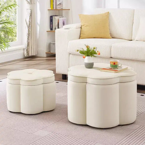 Set of 2 Storage Ottoman, Flower Shape Petal Ottoman, Velvet Ottoman Bench for Living Room & Entryway - ModernLuxe