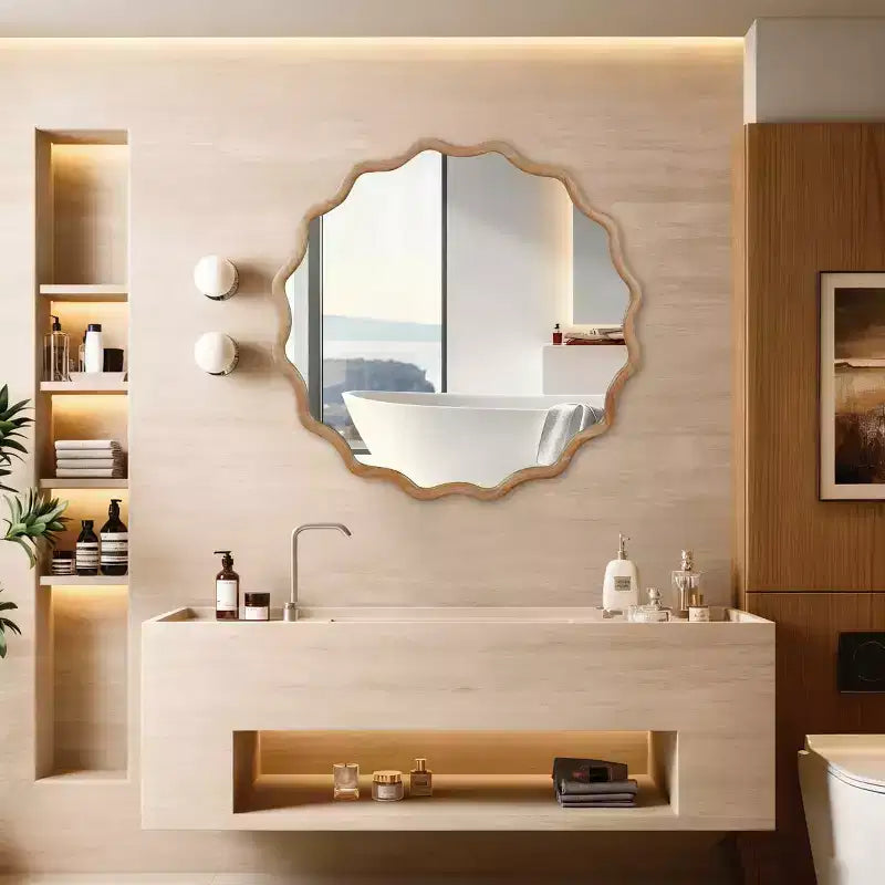 36 runder dekorativer Wandspiegel mit Wellendesign, moderner Akzent-Spiegel für Schlafzimmer, Badezimmer, Wohnzimmer, Eingangsbereich