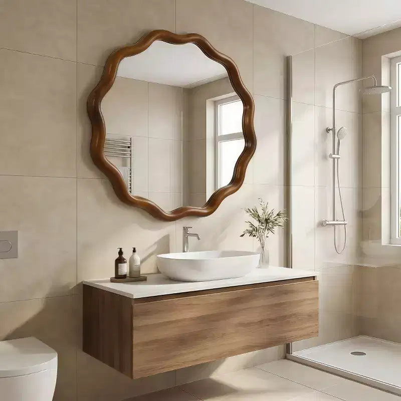 36 runder dekorativer Wandspiegel mit Wellendesign, moderner Akzent-Spiegel für Schlafzimmer, Badezimmer, Wohnzimmer, Eingangsbereich