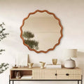 36 Round Decorative Wall Mirror with Wavy Design, Modern Accent Mirror for Bedroom, Bathroom, Living Room, Entryway-Panipeachy