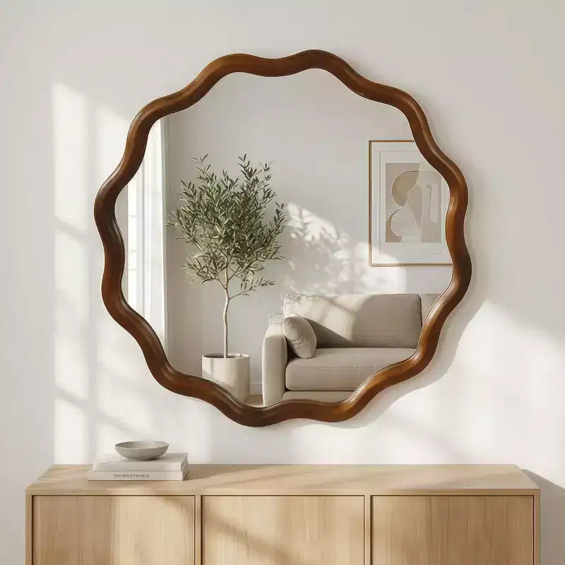 36 runder dekorativer Wandspiegel mit Wellendesign, moderner Akzent-Spiegel für Schlafzimmer, Badezimmer, Wohnzimmer, Eingangsbereich