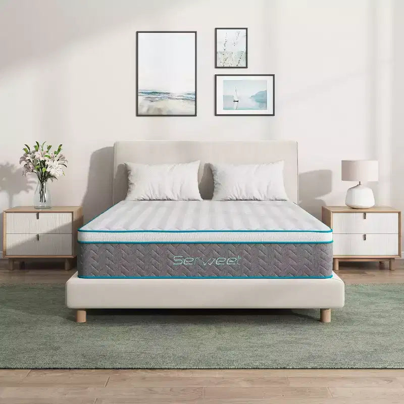 Serweet 12 Breathable Bamboo Charcoal Memory Foam Hybrid Mattress - Medium Firm - Compatible with Platform Bed, Box Spring, or Slat Base
