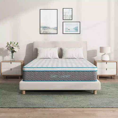 Serweet 12 inch Breathable Bamboo Charcoal Hybrid Mattress - Compatible with Platform Bed, Box Spring, or Slat Base
