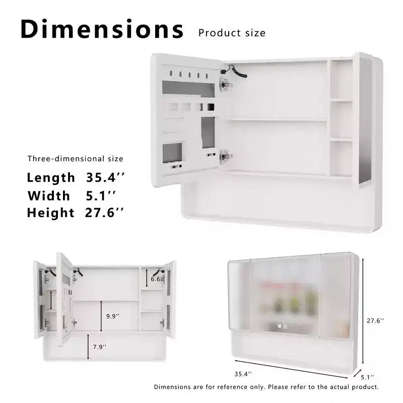 35 Zoll B x 28 Zoll H Aluminium-Spiegelschrank mit Beleuchtung, Antibeschlag, einfache Installation