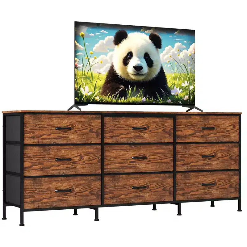Kommode für Schlafzimmer, breite Kommode mit 9 Schubladen als TV-Möbel, Kleiderschrank mit Metallrahmen, Aufbewahrungsschrank mit Stoffschubladen, Organizer