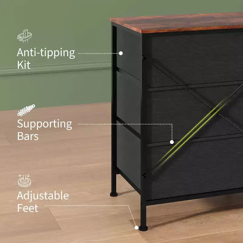Kommode für Schlafzimmer, breite Kommode mit 9 Schubladen als TV-Möbel, Kleiderschrank mit Metallrahmen, Aufbewahrungsschrank mit Stoffschubladen, Organizer
