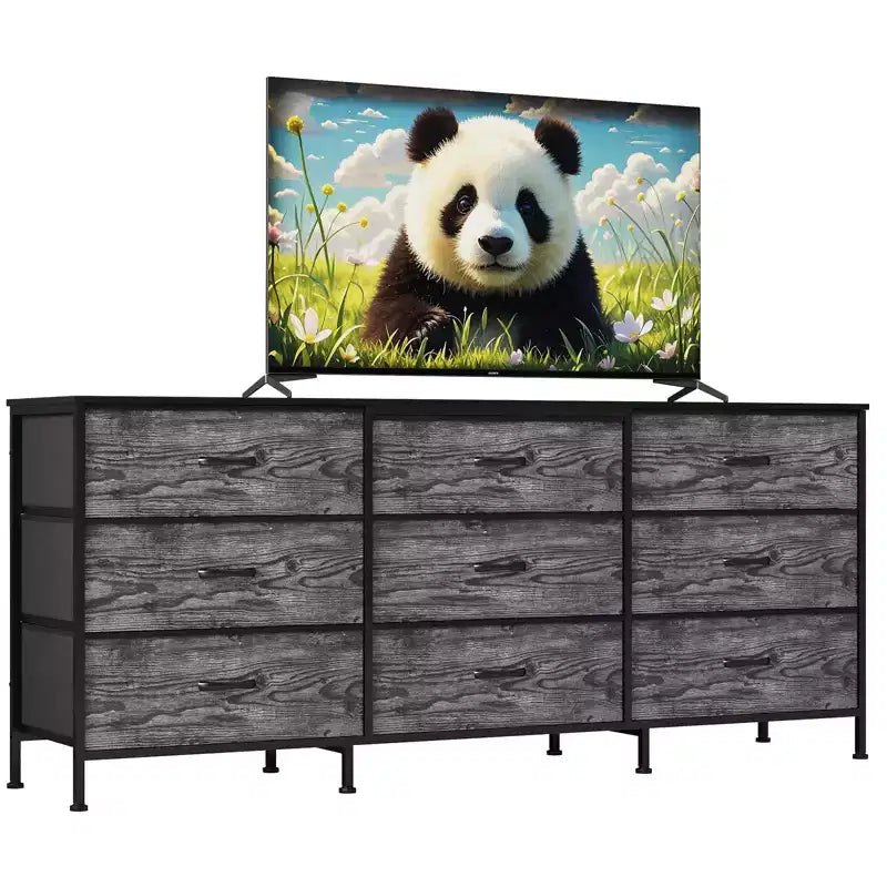 Kommode für Schlafzimmer, breite Kommode mit 9 Schubladen als TV-Möbel, Kleiderschrank mit Metallrahmen, Aufbewahrungsschrank mit Stoffschubladen, Organizer