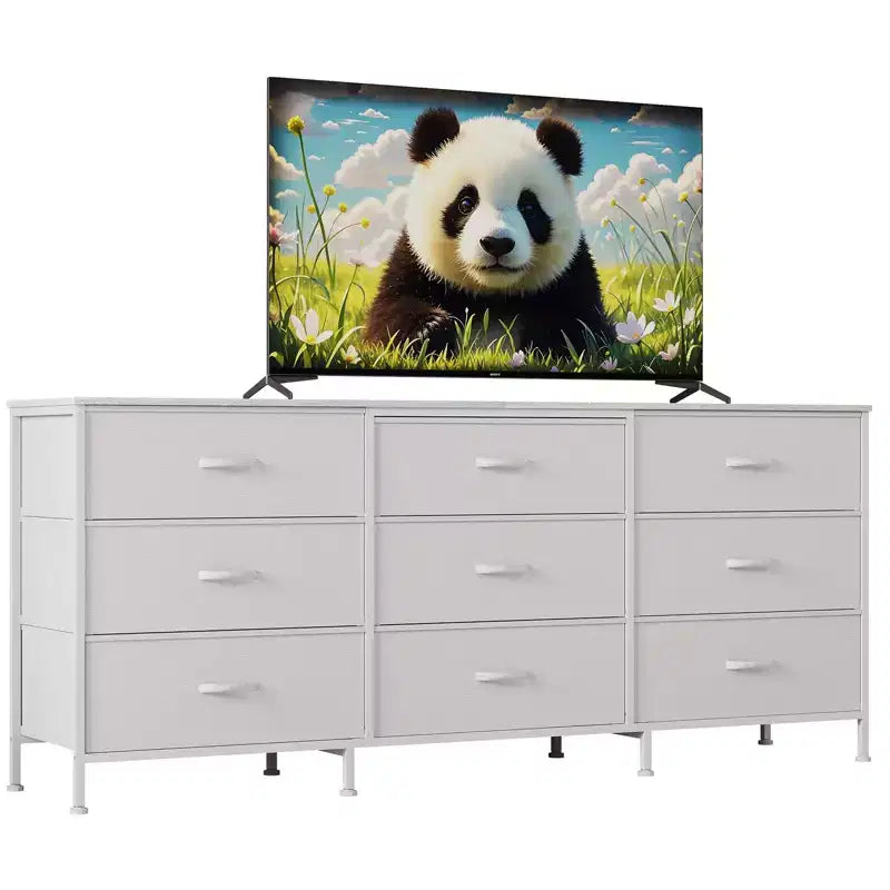 Kommode für Schlafzimmer, breite Kommode mit 9 Schubladen als TV-Möbel, Kleiderschrank mit Metallrahmen, Aufbewahrungsschrank mit Stoffschubladen, Organizer