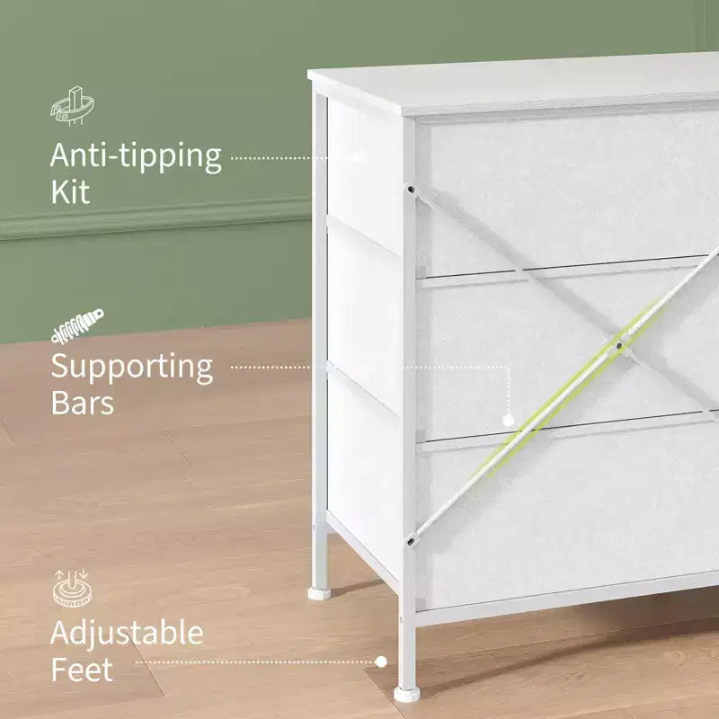 Kommode für Schlafzimmer, breite Kommode mit 9 Schubladen als TV-Möbel, Kleiderschrank mit Metallrahmen, Aufbewahrungsschrank mit Stoffschubladen, Organizer