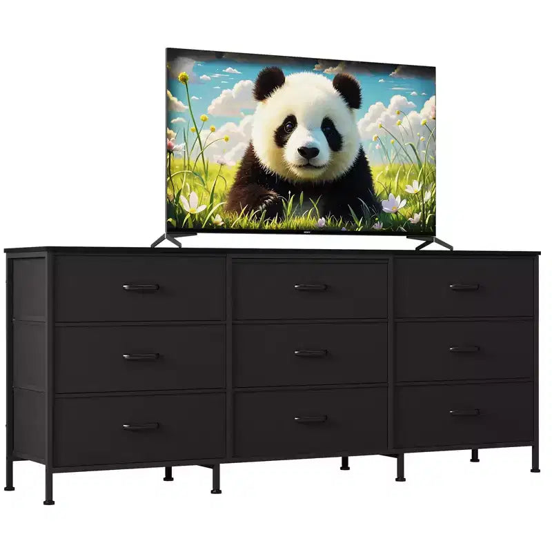 Kommode für Schlafzimmer, breite Kommode mit 9 Schubladen als TV-Möbel, Kleiderschrank mit Metallrahmen, Aufbewahrungsschrank mit Stoffschubladen, Organizer