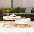 Whisen Modern Round Nesting Coffee Table Set with 2 Drawers - Golden & White