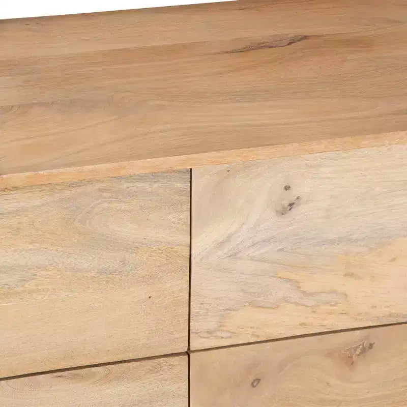  84 Zoll breite Kommode, 9 geräumige Schubladen, handgefertigt aus natürlichem Eichen- und weißem Mangoholz
