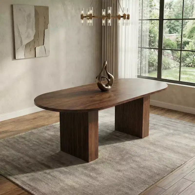 JVNOXK 62.9 Oval Modern Farmhouse Dining Table, Walnut Veneer, Waterproof & Scratch Resistant
