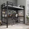 Twin Loft Bed with Desk and 2 Storage Shelves, Metal Loft Bed Frame with Guardrail, Ladder and Steel Slat Support