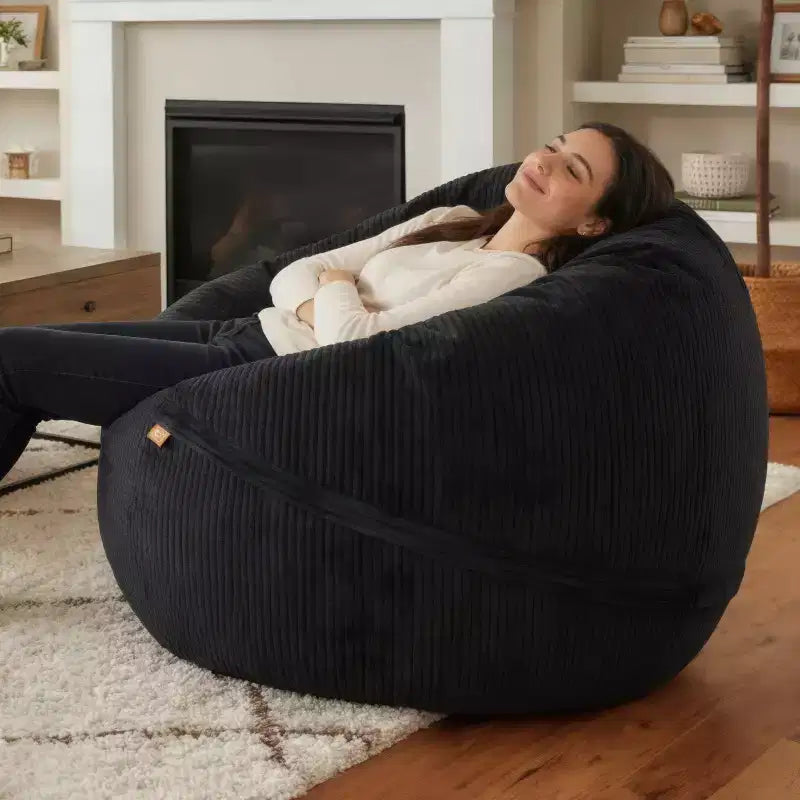Luna 5 Foot X-Large Bean Bag Chair  Oversized Foam Lounger for Adults & Kids, Plush Corded Faux Fur