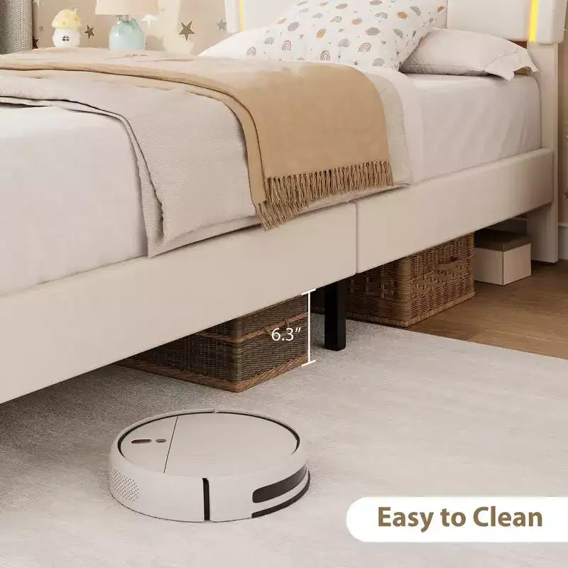 Samtbett mit Stauraum in Twin-Size mit LED-Beleuchtung, gepolsterter Plattform-Bettrahmen mit ausziehbarem Schubkasten, kein Boxspringbett erforderlich