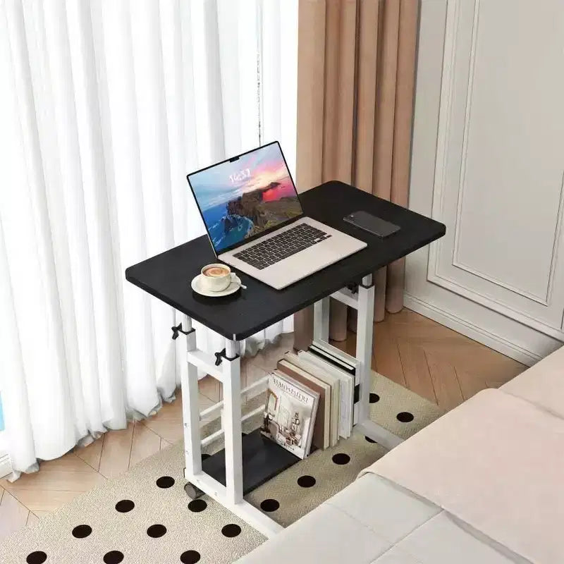 Mobiler Stehschreibtisch mit Rollen C Höhenverstellbarer Rollarbeitsplatz, feststellbare Rollen und Ablagekorb, Oberfläche für Home Office